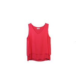 Blouse sans manches rose framboise Compagnie des Aventures, col V et double volant
