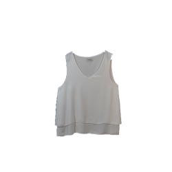 Blouse sans manches blanc cassé Compagnie des Aventures, col V et double volant