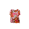 Blouse en soie Tara Jarmon à imprimé floral rose et orange, encolure drapée