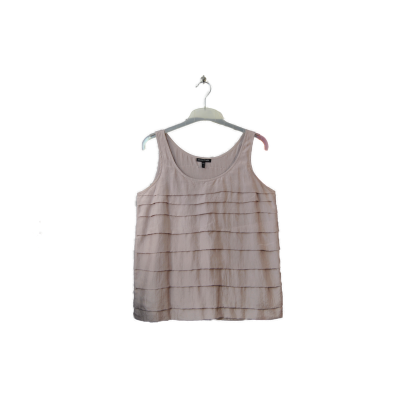 Top en soie rose poudré Eileen Fisher à volants superposés
